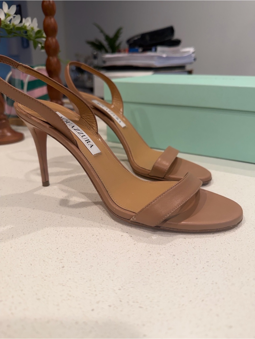 AQUAZZURA Nude Leather Slingback Sandals - Picture 6 of 6